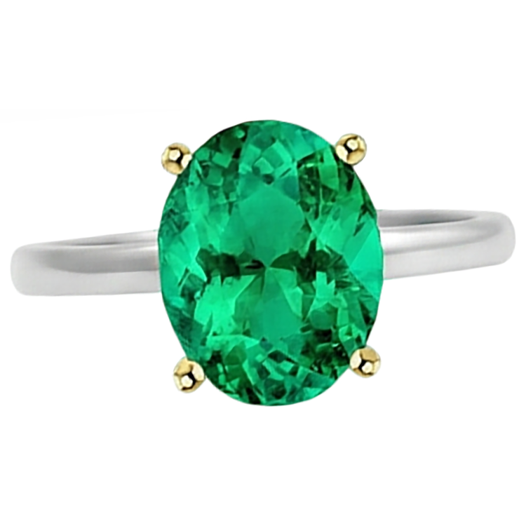 Étincelant Émeraude Fine Bague Pierre de Couleur 5 carats – vue de face