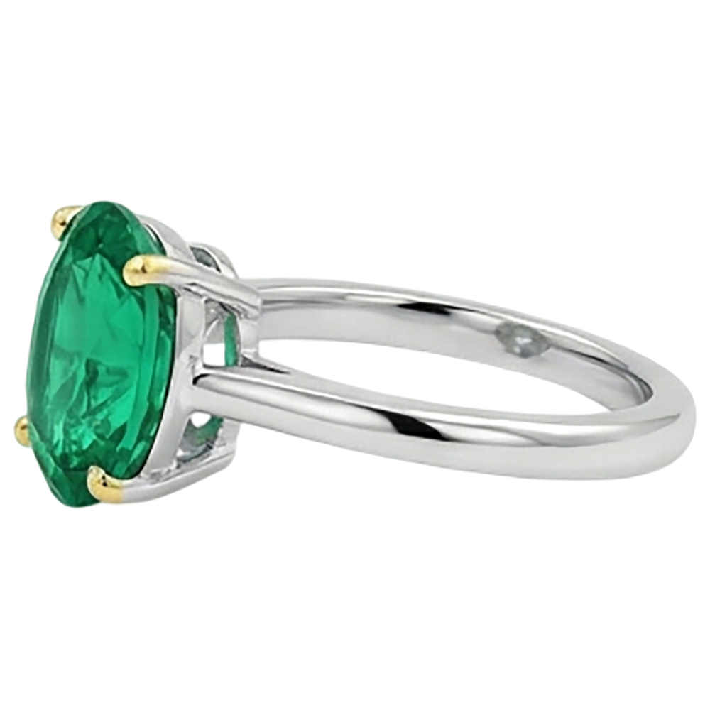 Émeraude Fine Taille Ovale Bague Pierre de Couleur en Or 14K Bicolore – vue de dessus