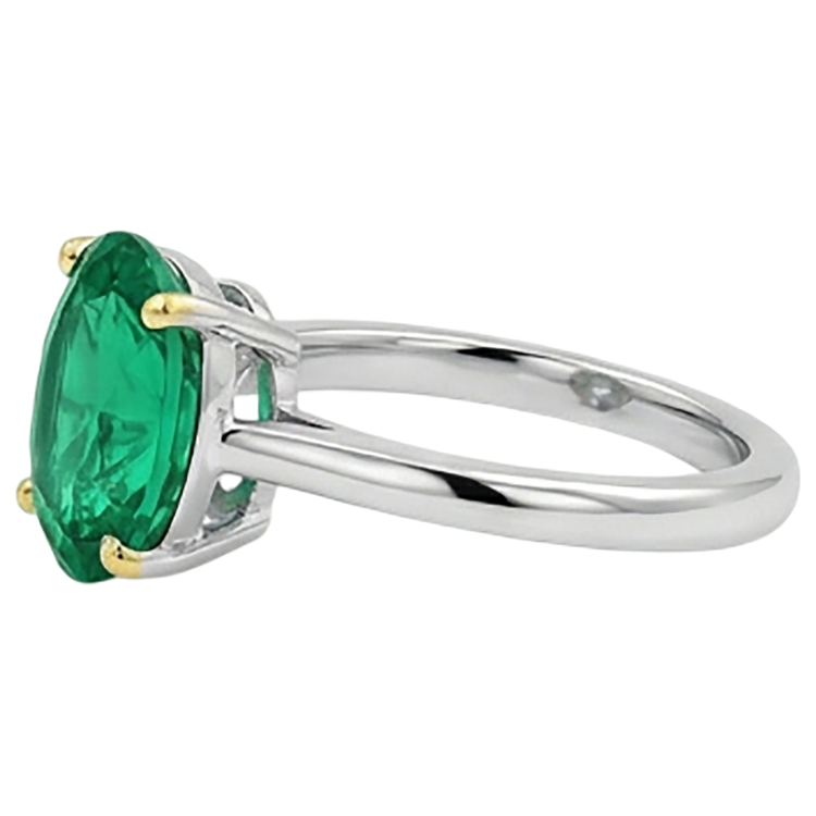 Émeraude Fine Taille Ovale Bague Pierre de Couleur en Or 14K Bicolore – vue de dessus