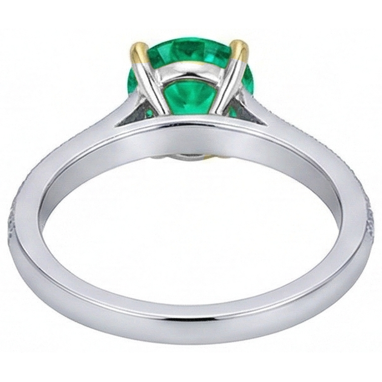 Émeraude Colombienne Taille Ronde Bague avec Gemme en Or 14K Bicolore – vue détaillée