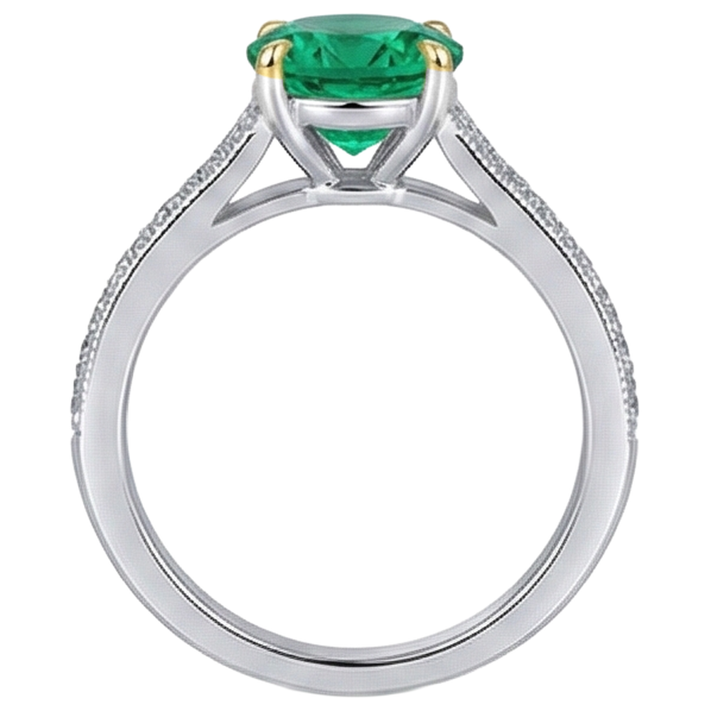 Taille Ronde Émeraude Colombienne bague en Or 14K Bicolore – vue arrière