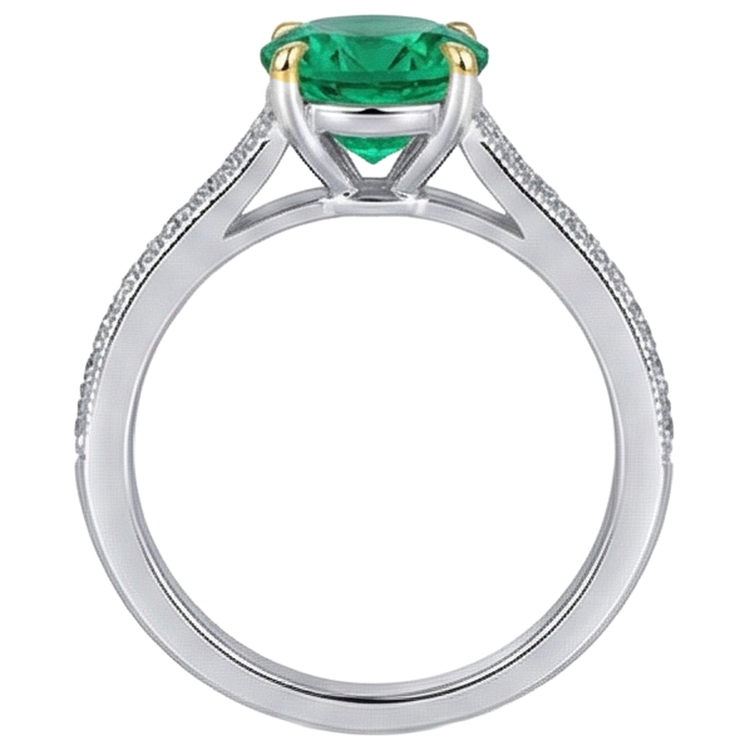 Taille Ronde Émeraude Colombienne bague en Or 14K Bicolore – vue arrière