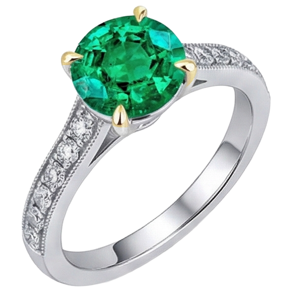 Émeraude Colombienne Bague avec Gemme 2,50 carats Or 14K Bicolore – vue de face