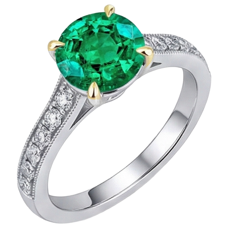 Émeraude Colombienne Bague avec Gemme 2,50 carats Or 14K Bicolore – vue de face