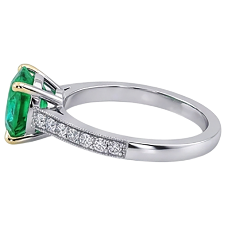 Brillant Émeraude Colombienne Bague avec Gemme 2,50 carats – vue de profil