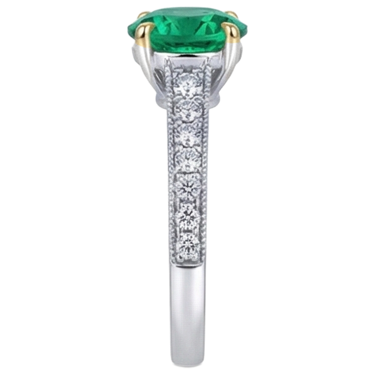 Émeraude Colombienne Taille Ronde Bague avec Gemme en Or 14K Bicolore – vue de dessus