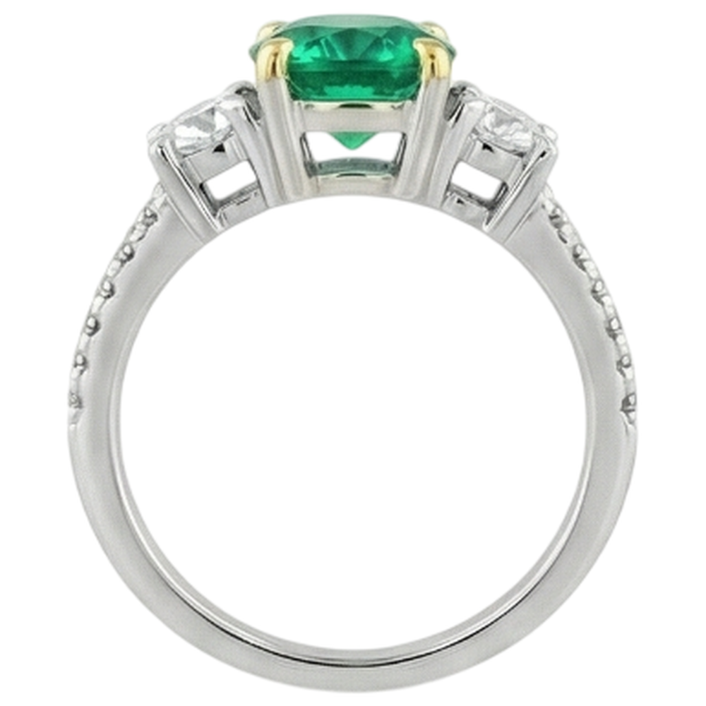 Émeraude Fine Bague avec Gemme 2 carats Or Bicolore 14 Carats – vue de dessus
