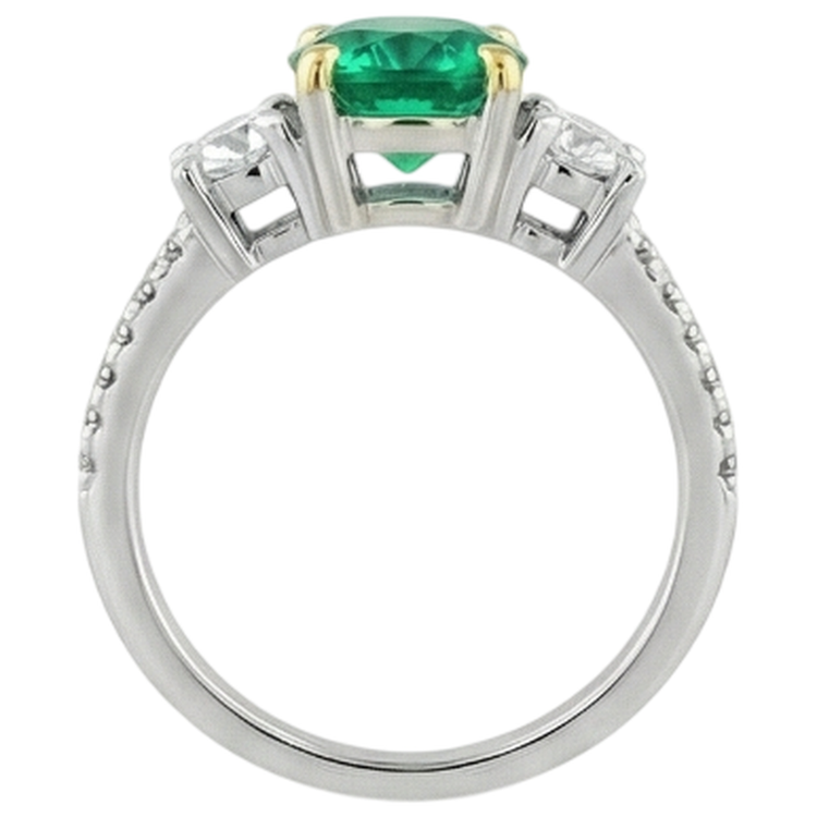 Émeraude Fine Bague avec Gemme 2 carats Or Bicolore 14 Carats – vue de dessus