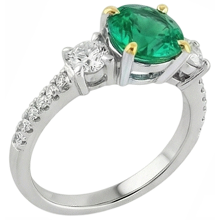 Émeraude Fine Bague avec Gemme 2-carats Or Bicolore 14 Carats – vue d'angle