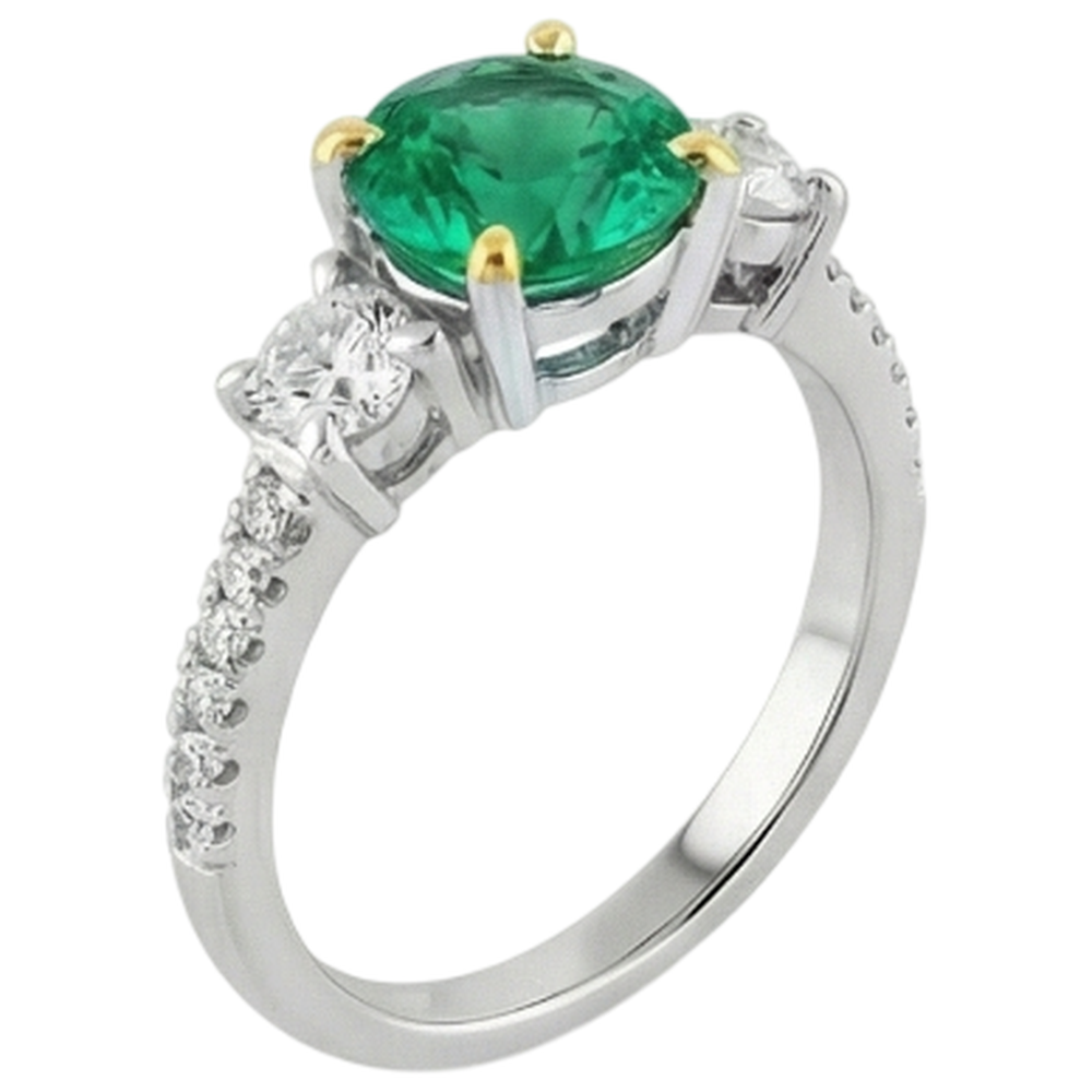 Bague avec Gemme Or Bicolore 14 Carats avec Émeraude Fine – vue de face
