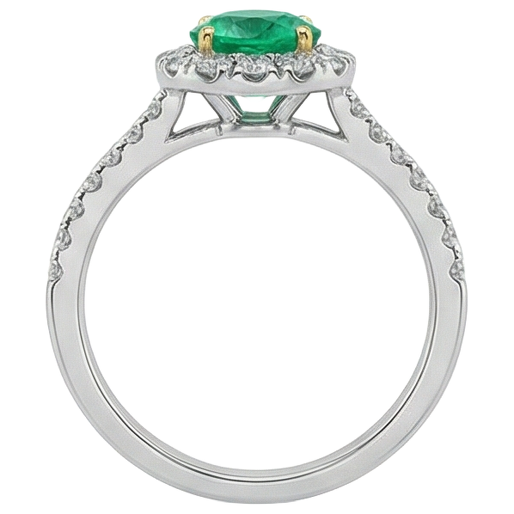 Taille Brillant Émeraude Fine bague en Or Bicolore 14 Carats – vue de dessus