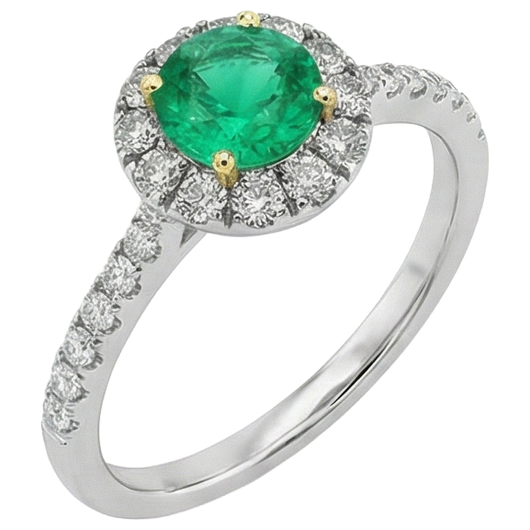 Émeraude Fine Bague avec Gemme 1 carats Or Bicolore 14 Carats – vue de face