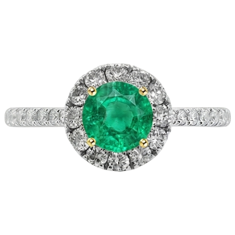 Émeraude Fine Bague avec Gemme 1-carats Or Bicolore 14 Carats – vue d'angle