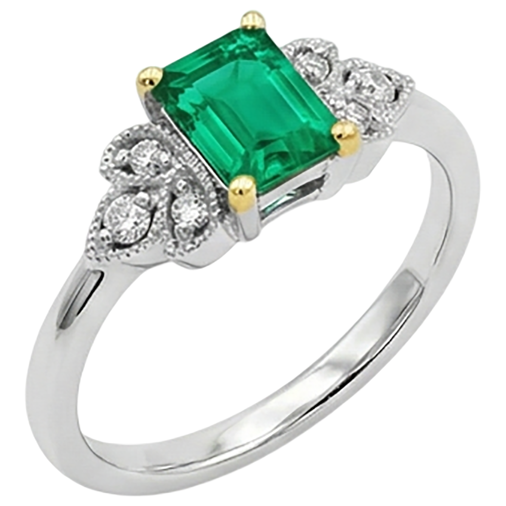 Émeraude Colombienne Bague Pierre Précieuse 2-carats Or 14K Bicolore – vue de côté