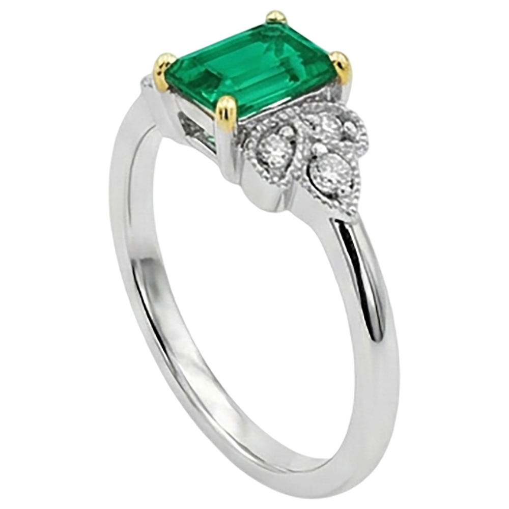 Émeraude Colombienne Bague Pierre Précieuse 2-carats Or 14K Bicolore – vue d'angle