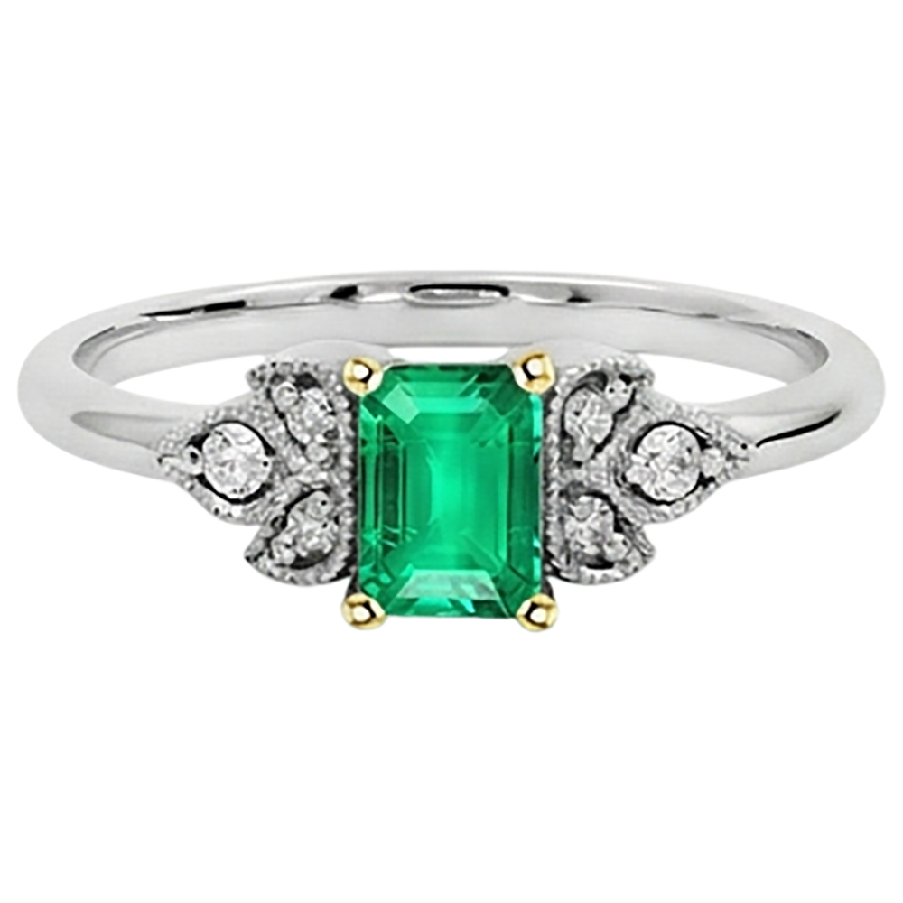Bague Pierre Précieuse Or 14K Bicolore avec Émeraude Colombienne – vue de face