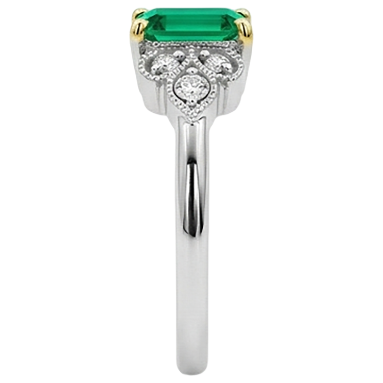 Bague Pierre Précieuse Or 14K Bicolore avec Émeraude Colombienne – vue de dessus