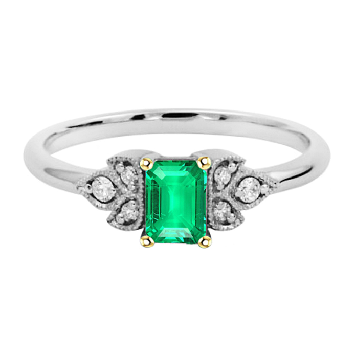 Émeraude Colombienne Bague Pierre Précieuse 2 carats Or 14K Bicolore – vue principale