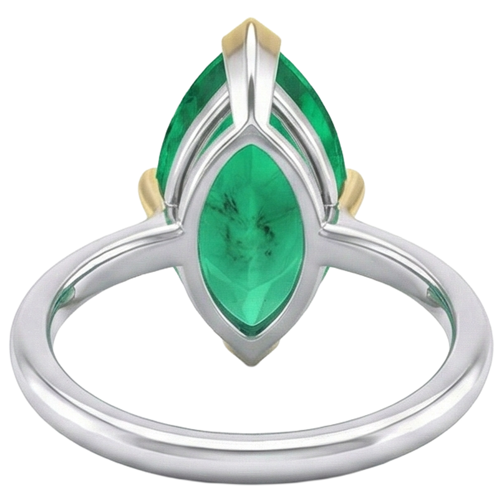 Émeraude Colombienne Bague Pierre de Couleur 3-carats Or Deux Tons 14 Carats – vue arrière