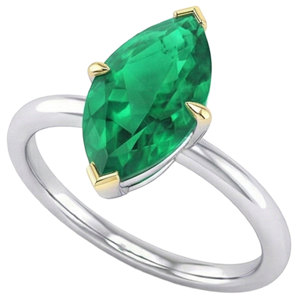 Émeraude Colombienne Bague Pierre de Couleur 3 carats Or Deux Tons 14 Carats – vue de côté