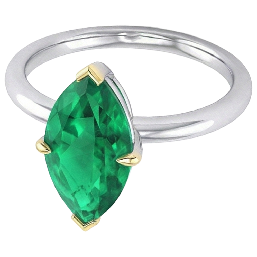 Bague Pierre de Couleur Or Deux Tons 14 Carats avec Émeraude Colombienne – vue d'angle