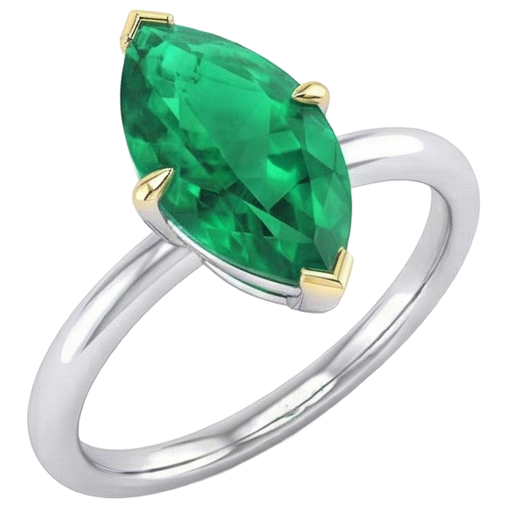 Bague Pierre de Couleur Or Deux Tons 14 Carats avec Émeraude Colombienne – vue de profil