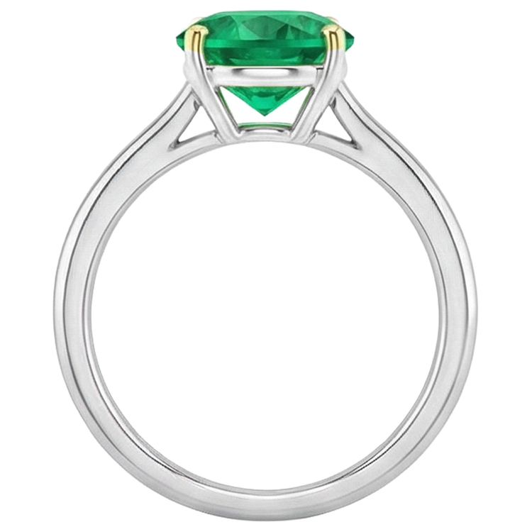 Taille Ronde Émeraude Fine bague en Or 14K Bicolore – vue de profil