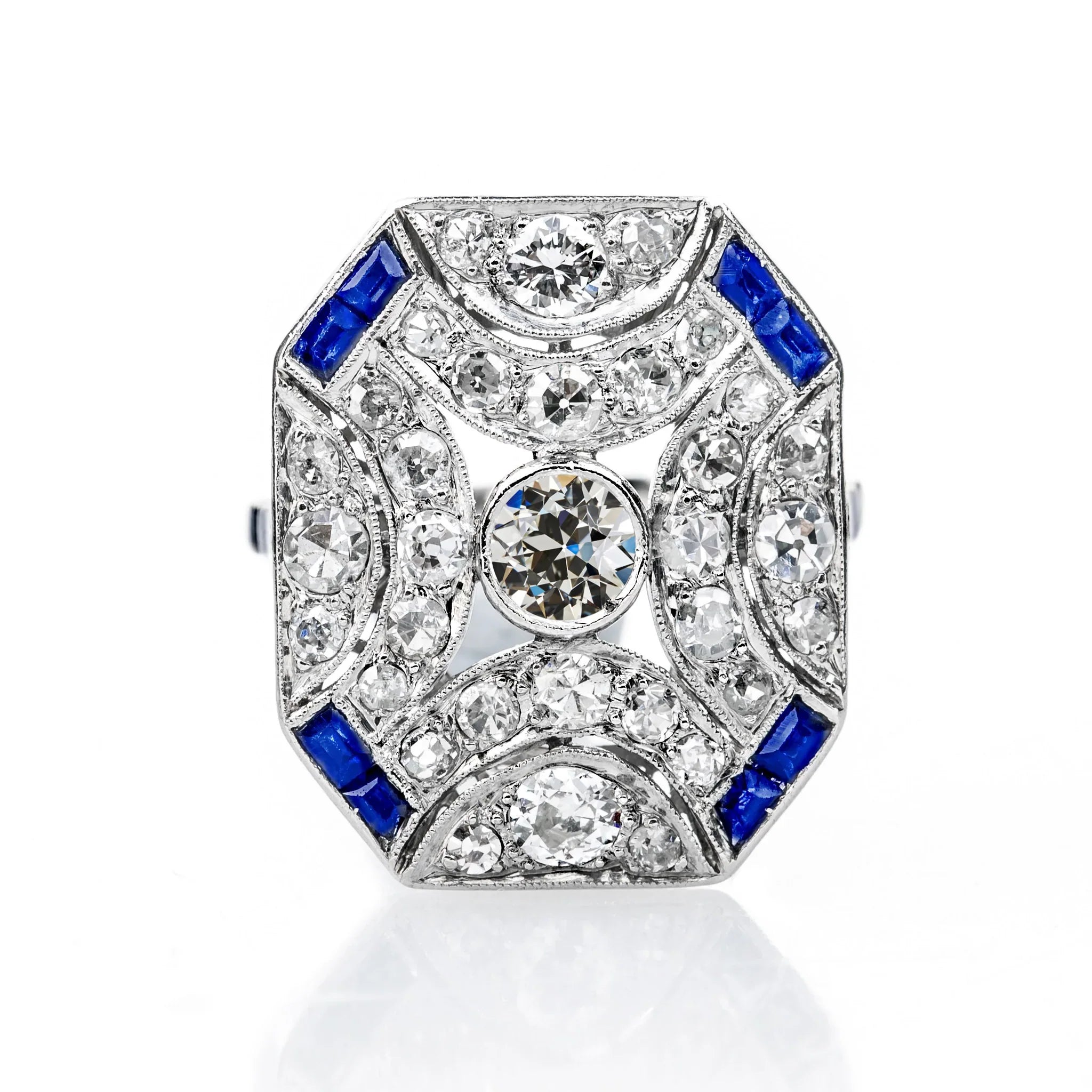 Comme Bijoux Edouardiens Halo Old Miner Réel Diamond Gemstone Ring Bleu Saphir