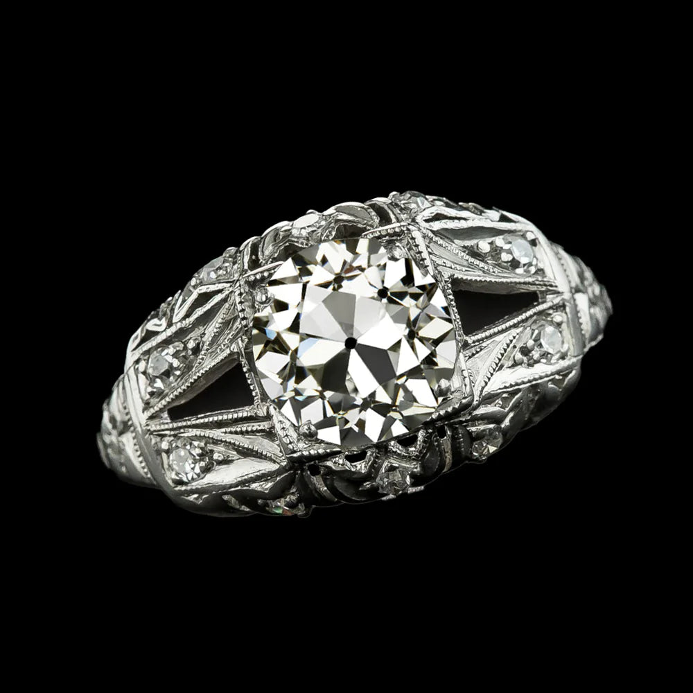 Comme Les Bijoux Edouardiens De Style Vintage Bague En Réel Diamant Taille Ancienne Tige Fendue