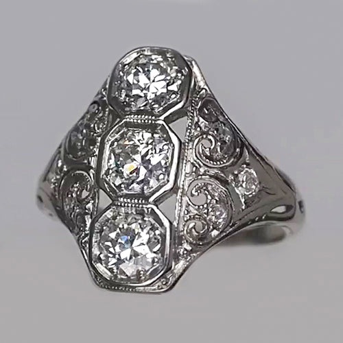 Comme Les Bijoux Édouardiens Rond Vintage Coupe Réel Diamant Bague En Filigrane