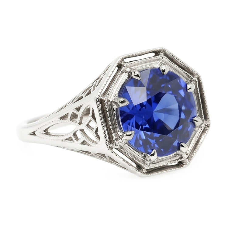Comme bijoux édouardiens Solitaire Gemstone Ring Style Vintage Blue Sapphire