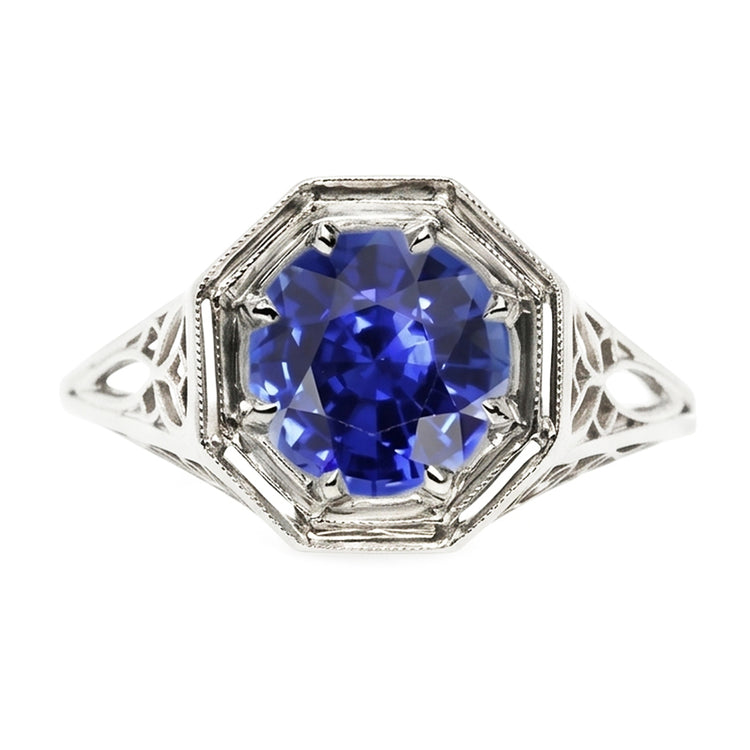Comme bijoux édouardiens Solitaire Gemstone Ring Style Vintage Blue Sapphire