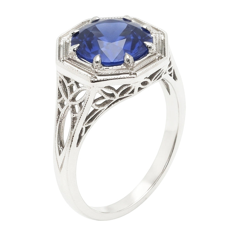 Comme bijoux édouardiens Solitaire Gemstone Ring Style Vintage Blue Sapphire