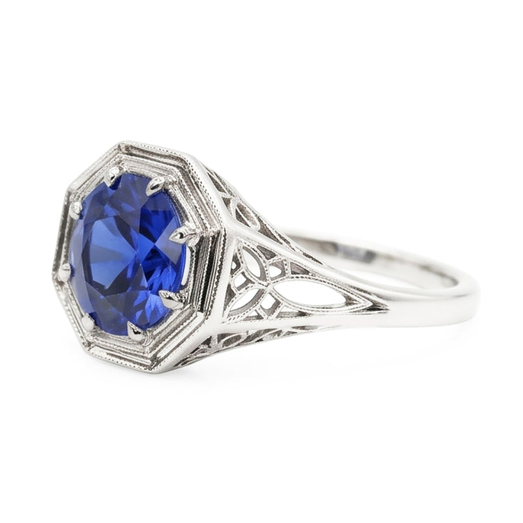 Comme bijoux édouardiens Solitaire Gemstone Ring Style Vintage Blue Sapphire
