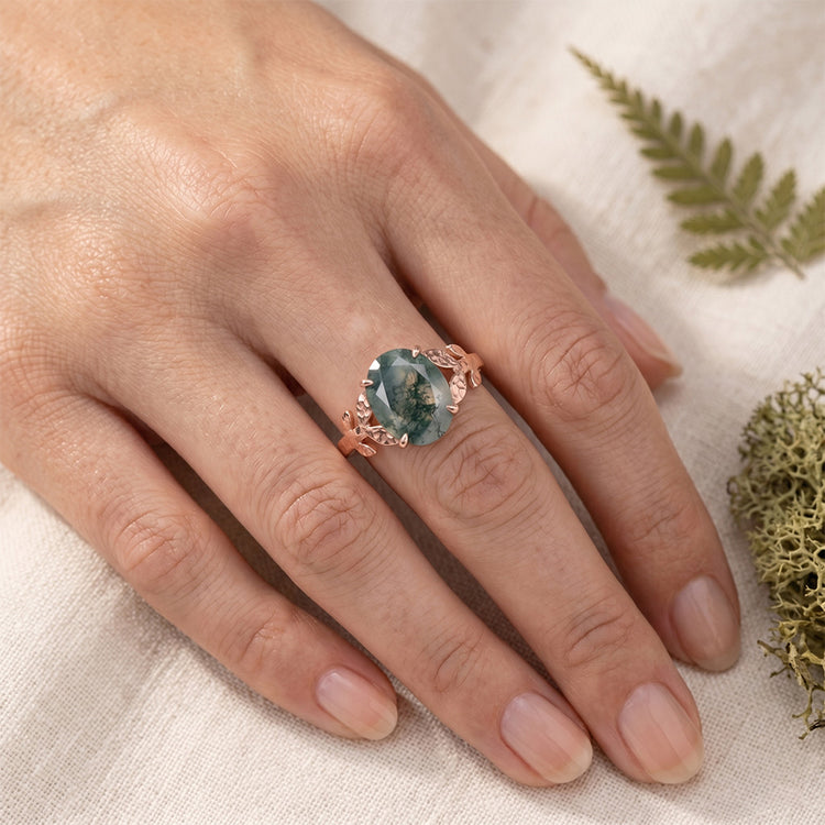 Confectionné main Dendritic Agate Bague avec Gemme 4,0 carats