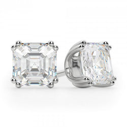 Coupe Big Asscher 4 Carats Clous d'Oreilles Véritable Diamants Or Blanc Haute Joaillerie