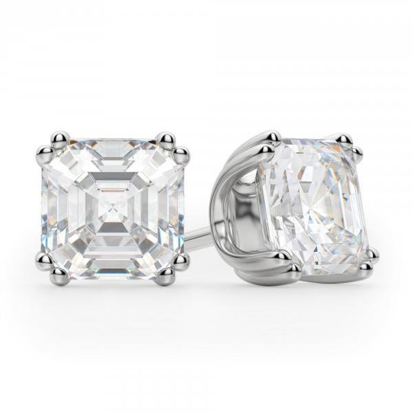 Coupe Big Asscher 4 Carats Clous d'Oreilles Véritable Diamants Or Blanc Haute Joaillerie