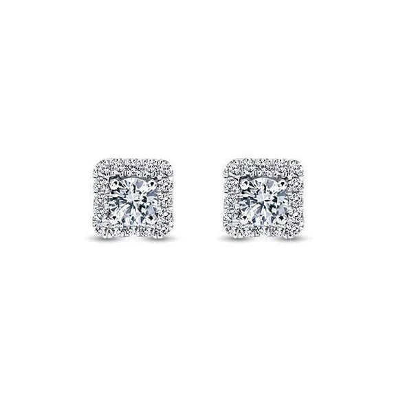 Coupe Ronde 3.60 Carats Halo Réel Diamants Boucles D'Oreilles Femme Or Blanc 14K