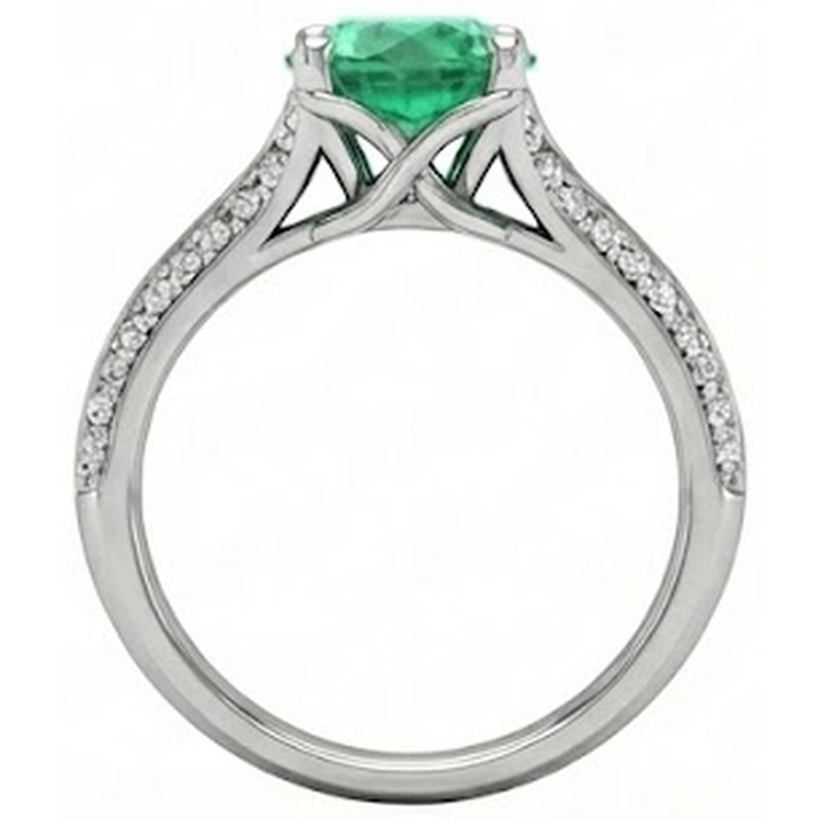 Coupe ronde 3.20 ct. Alliance Émeraude Vert Et Diamants Naturels Extraits des Mines ( et non cultivés en laboratoire ) Or Blanc 14K