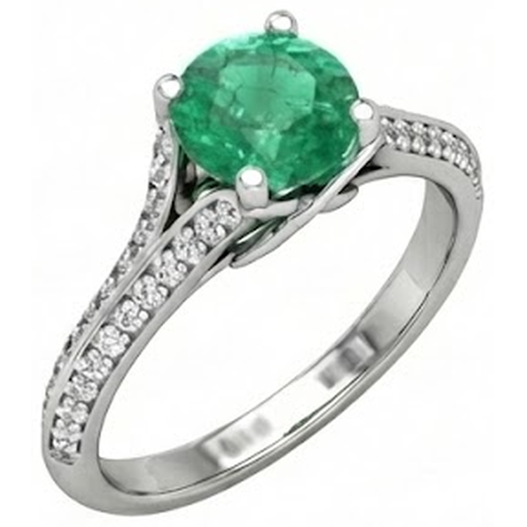 Coupe ronde 3.20 ct. Alliance Émeraude Vert Et Diamants Naturels Extraits des Mines ( et non cultivés en laboratoire ) Or Blanc 14K