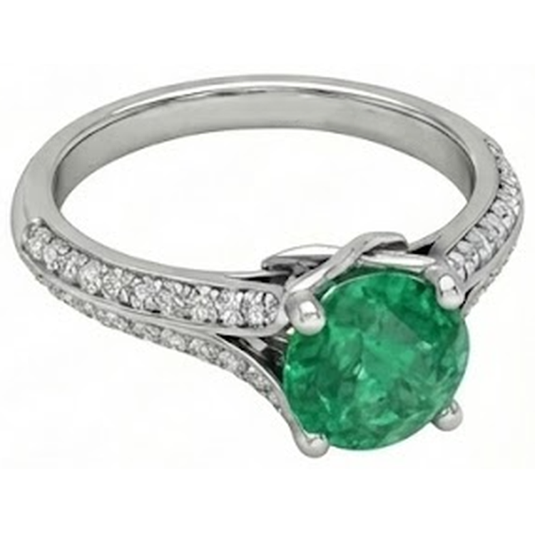 Coupe ronde 3.20 ct. Alliance Émeraude Vert Et Diamants Naturels Extraits des Mines ( et non cultivés en laboratoire ) Or Blanc 14K