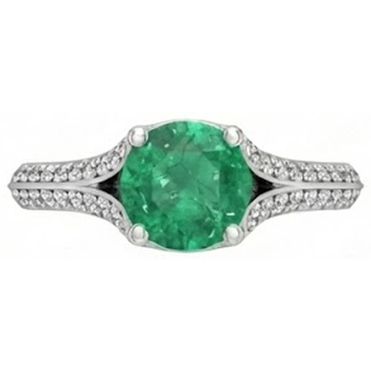 Coupe ronde 3.20 ct. Alliance Émeraude Vert Et Diamants Naturels Extraits des Mines ( et non cultivés en laboratoire ) Or Blanc 14K