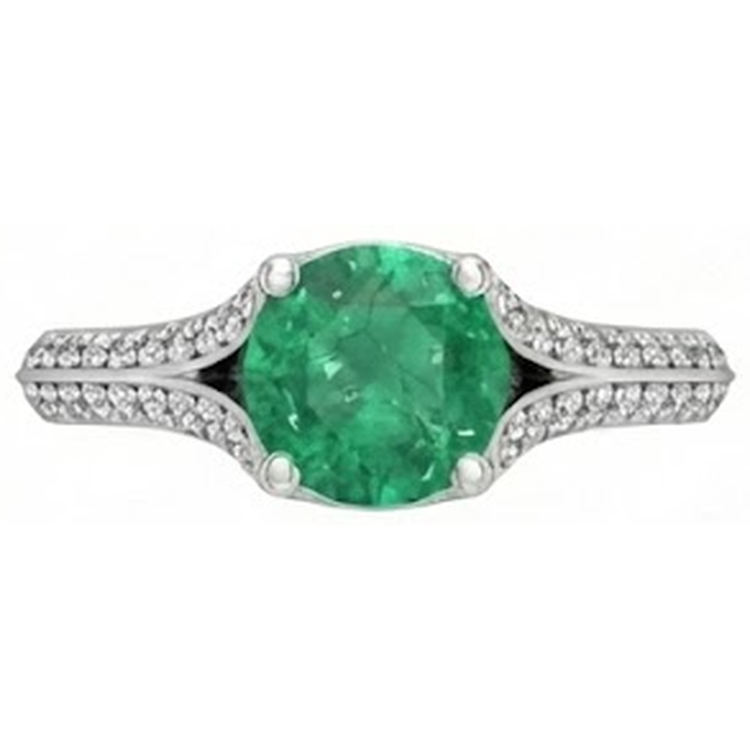 Coupe ronde 3.20 ct. Alliance Émeraude Vert Et Diamants Naturels Extraits des Mines ( et non cultivés en laboratoire ) Or Blanc 14K