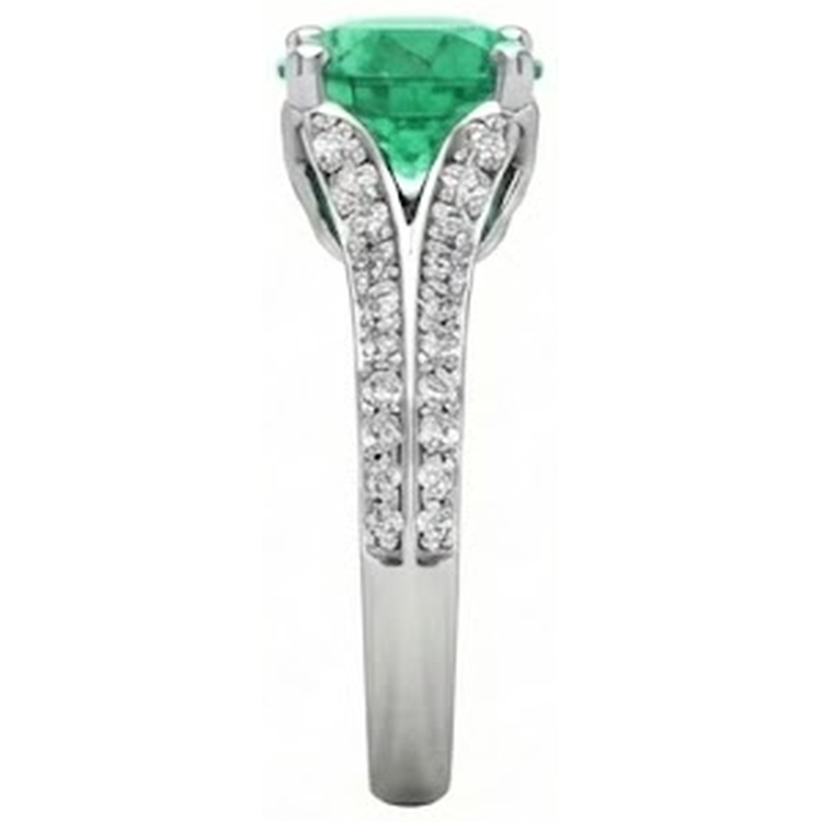 Coupe ronde 3.20 ct. Alliance Émeraude Vert Et Diamants Naturels Extraits des Mines ( et non cultivés en laboratoire ) Or Blanc 14K