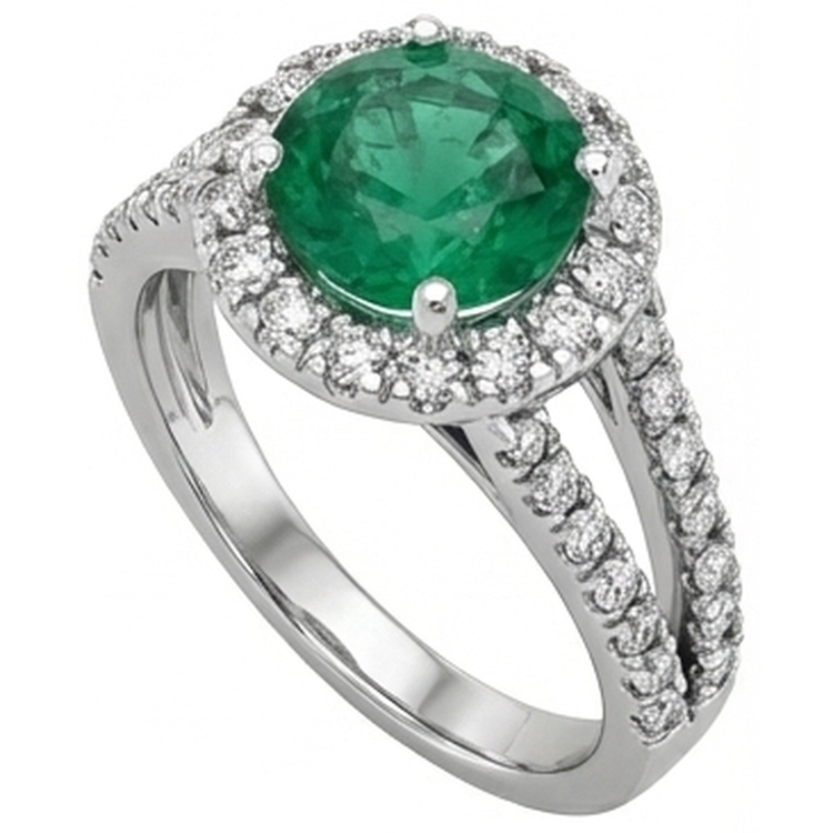 Coupe ronde 3.80 ct. Alliance Émeraude Vert Et Diamants Naturels Extraits des Mines ( et non cultivés en laboratoire ) Or Blanc 14K