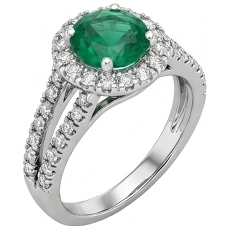 Coupe ronde 3.80 ct. Alliance Émeraude Vert Et Diamants Naturels Extraits des Mines ( et non cultivés en laboratoire ) Or Blanc 14K