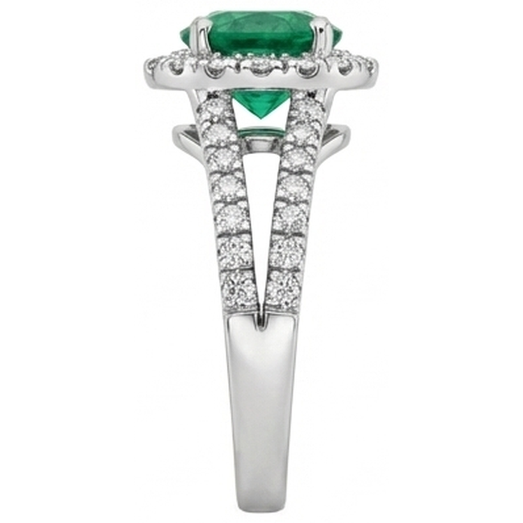 Coupe ronde 3.80 ct. Alliance Émeraude Vert Et Diamants Naturels Extraits des Mines ( et non cultivés en laboratoire ) Or Blanc 14K