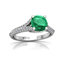 Coupe ronde 3.20 ct. Alliance Émeraude Vert Et Diamants Or Blanc 14K