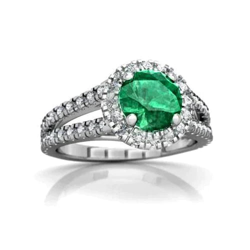 Coupe ronde 3.80 ct. Alliance Émeraude Vert Et Diamants Or Blanc 14K