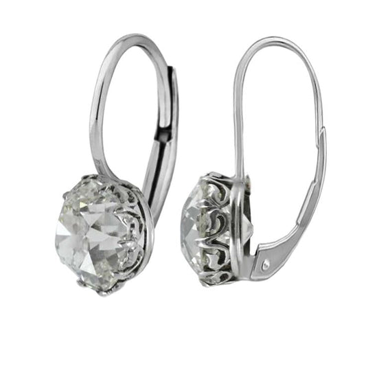 Coussin Ancienne Mine Cut 3 Carats Véritable Diamants Boucles D'Oreilles Or Blanc 14K